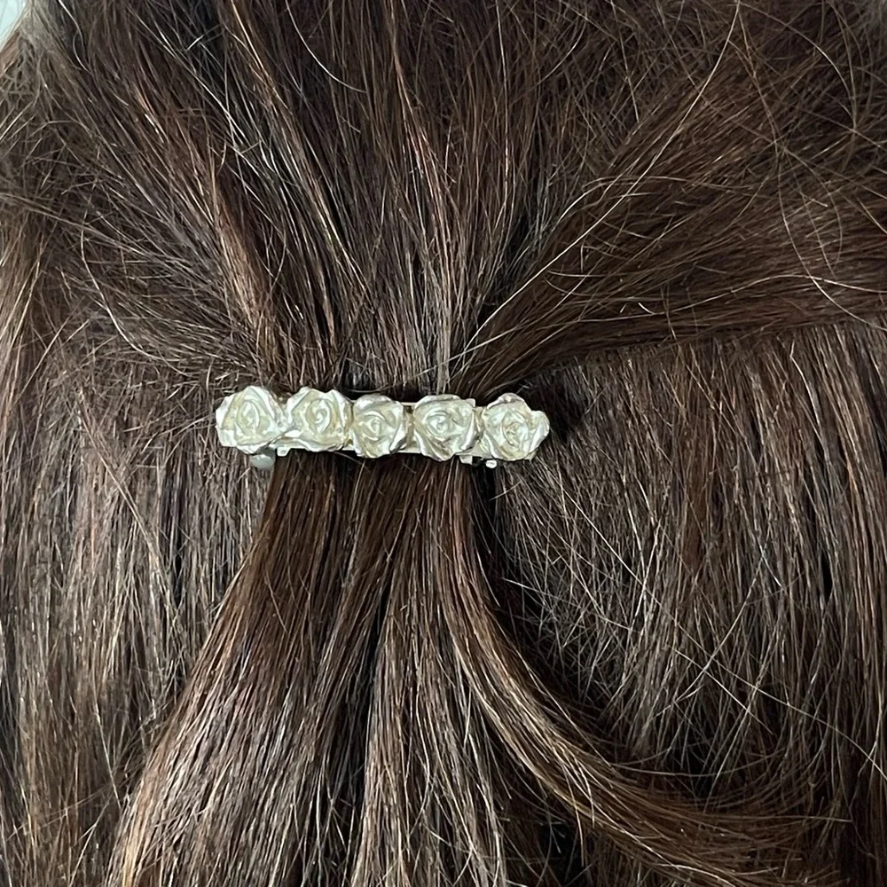 Vintage sterling silver rose, hair clip, wedding veil clip